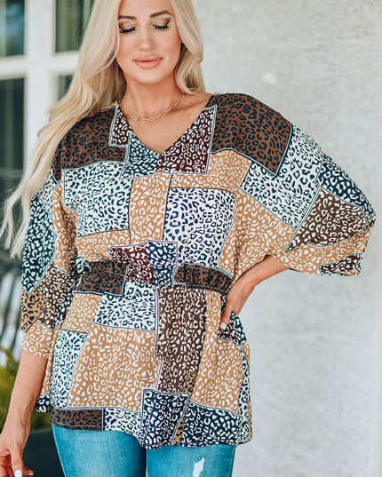 Leopard Patchwork V-Neck Top