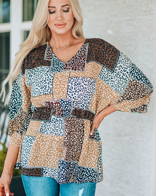 Leopard Patchwork V-Neck Top