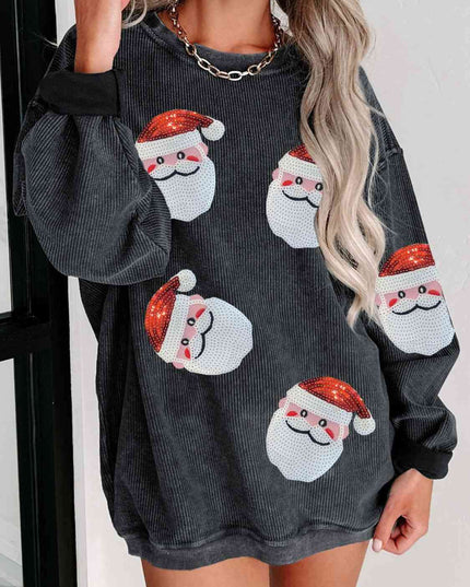 Sequin Santa Patch Ribbed Sweatshirt