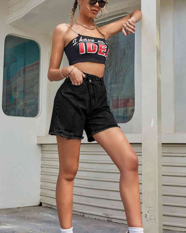 Buttoned Raw Hem Denim Shorts