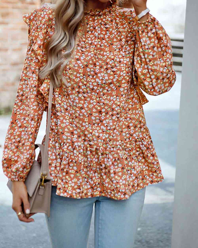 Ruffle Collar Long Sleeve Peplum Top