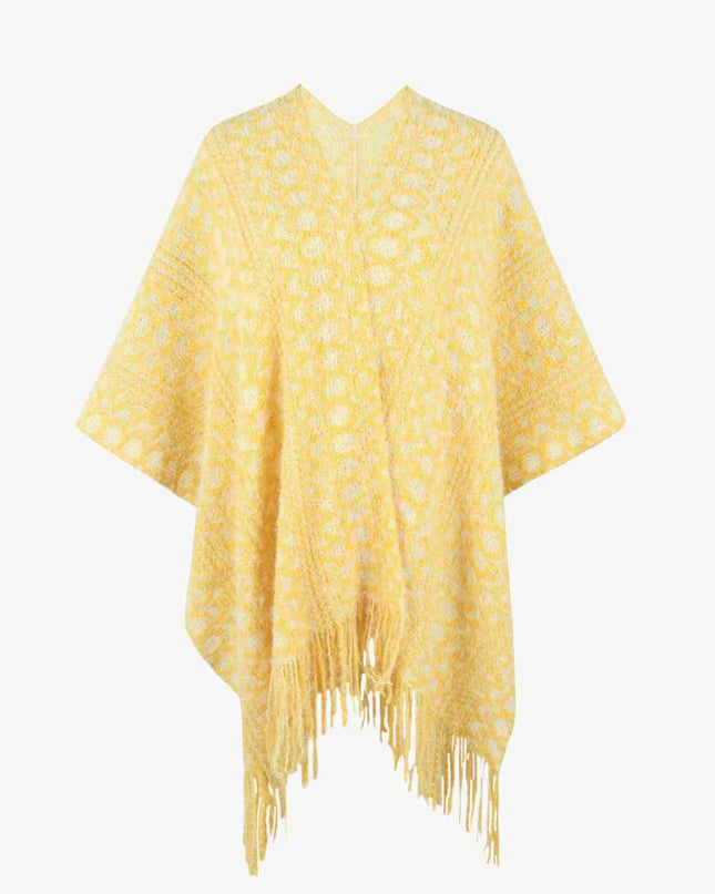 Open Front Fringe Hem Poncho