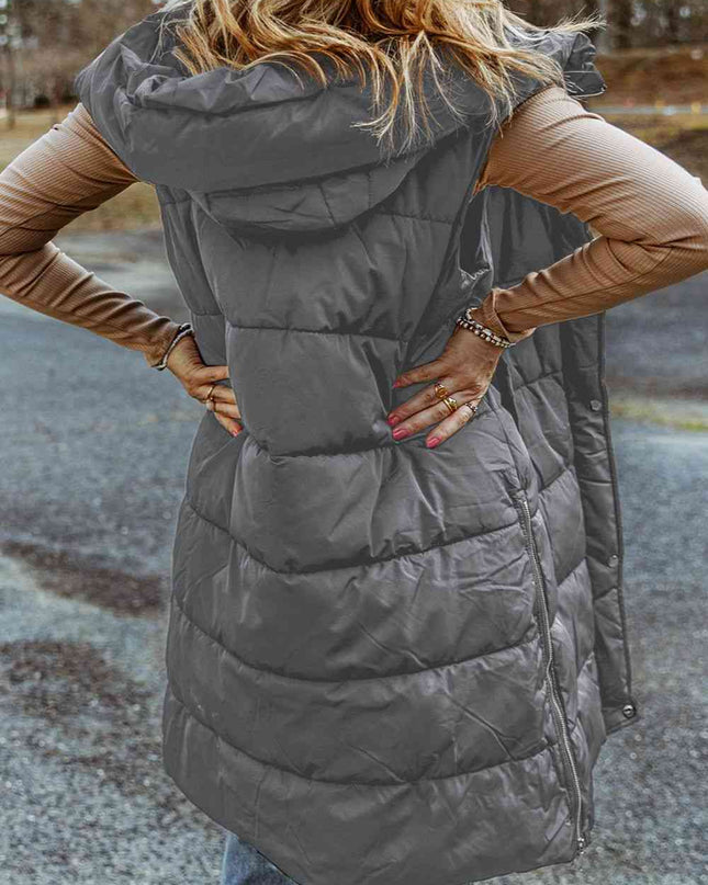 Longline Hooded Sleeveless Puffer Vest