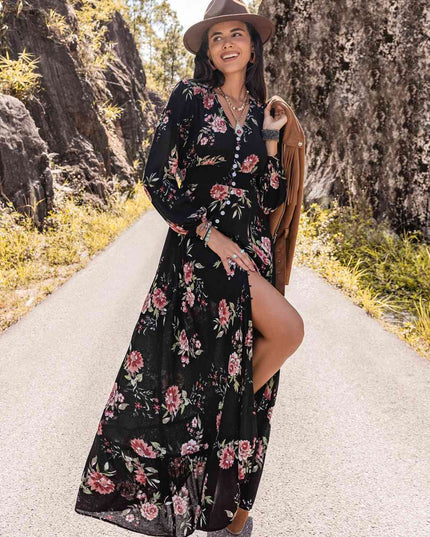 Floral V-Neck Split Maxi Dress