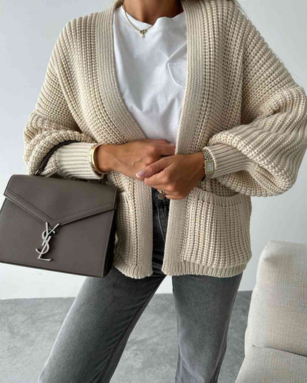 Open Front Dropped Shoulder Cardigan