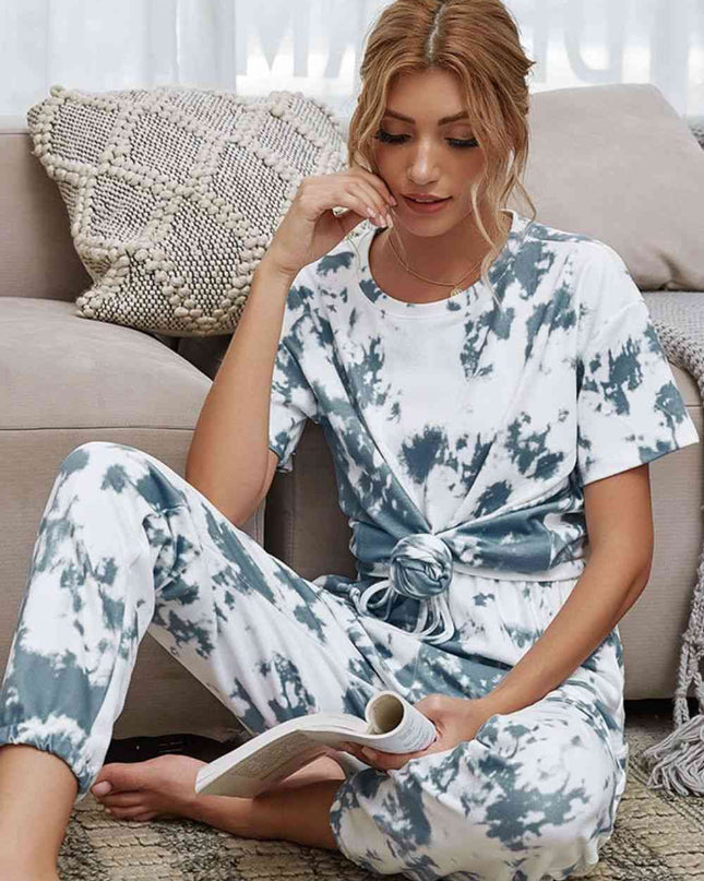 Tie-Dye Tee and Drawstring Waist Joggers Lounge Set
