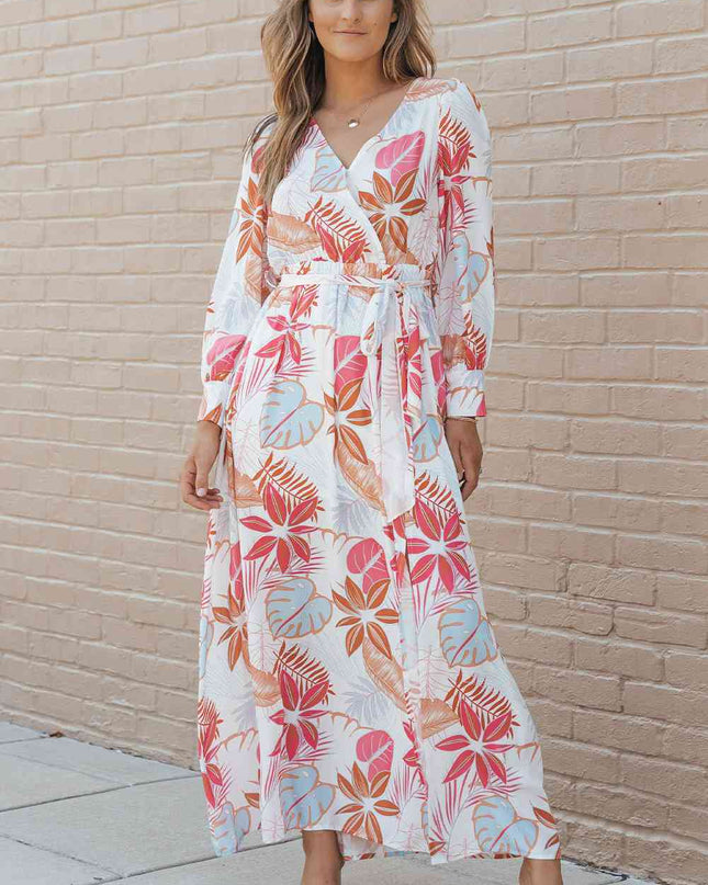 Printed Tie Waist Maxi Dress