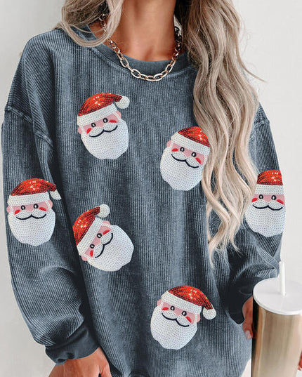 Sequin Santa Patch Ribbed Sweatshirt