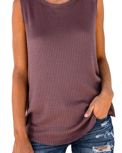 Waffle Knit Round Neck Tank