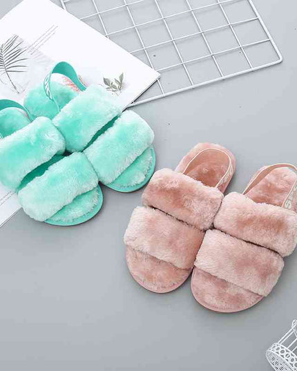 Faux Fur Open Toe Slippers