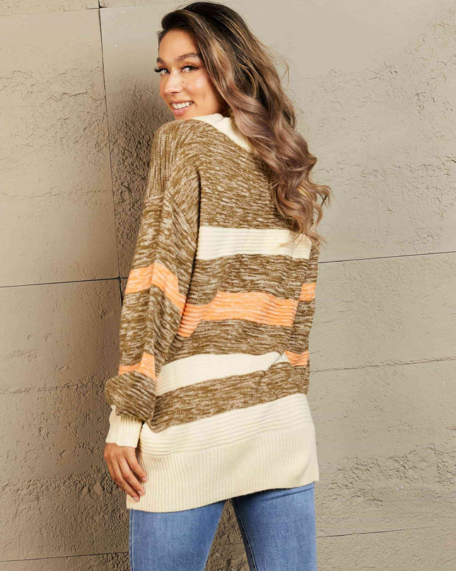 Woven Right Striped Button Down Longline Cardigan with Pockets