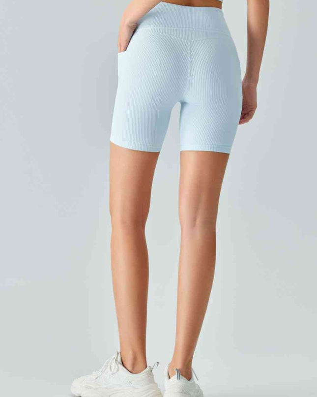 V-Waist Ribbed Sports Biker Shorts with Pockets