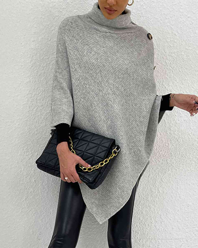 Turtleneck Buttoned Poncho