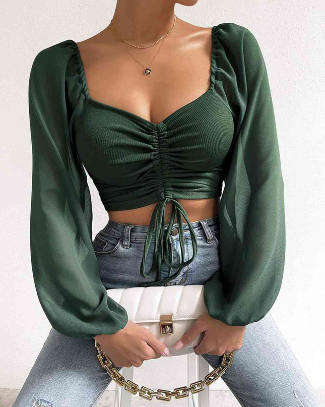 Drawstring Sweetheart Neck Cropped Top