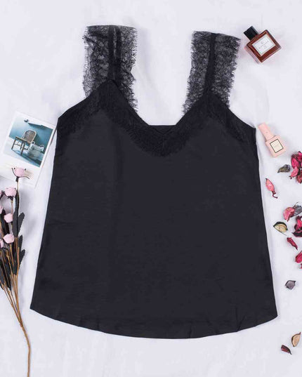 Eyelash Trim Spliced Lace Tank