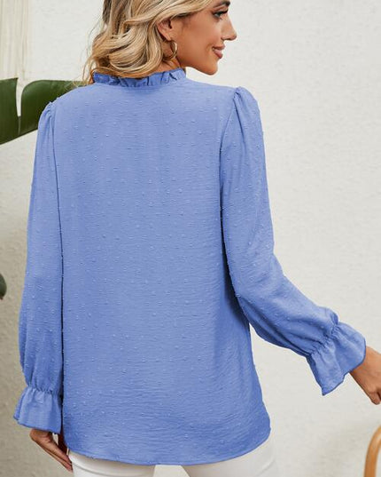 Button Up Flounce Sleeve V-Neck Shirt