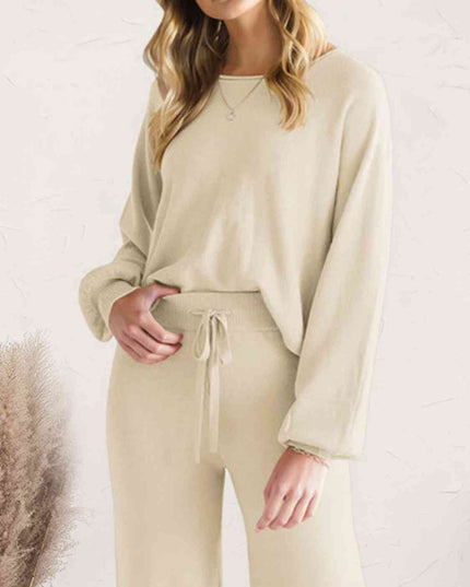 Long Sleeve Lounge Top and Drawstring Pants Set