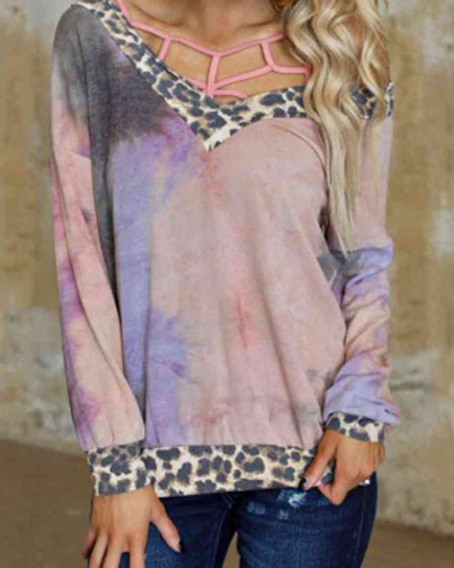 Plaid Leopard V-Neck Sweatshirt