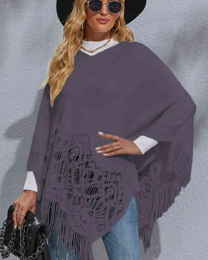 Round Neck Fringe Detail Poncho