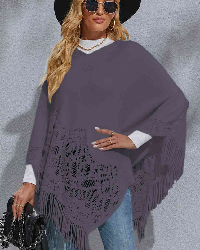 Round Neck Fringe Detail Poncho