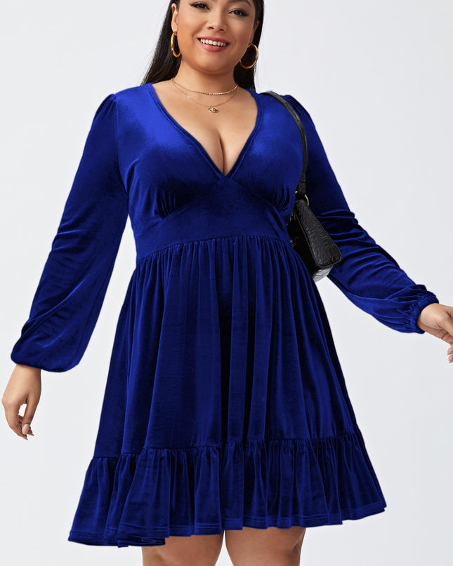 Plus Size Plunge Long Sleeve Mini Dress