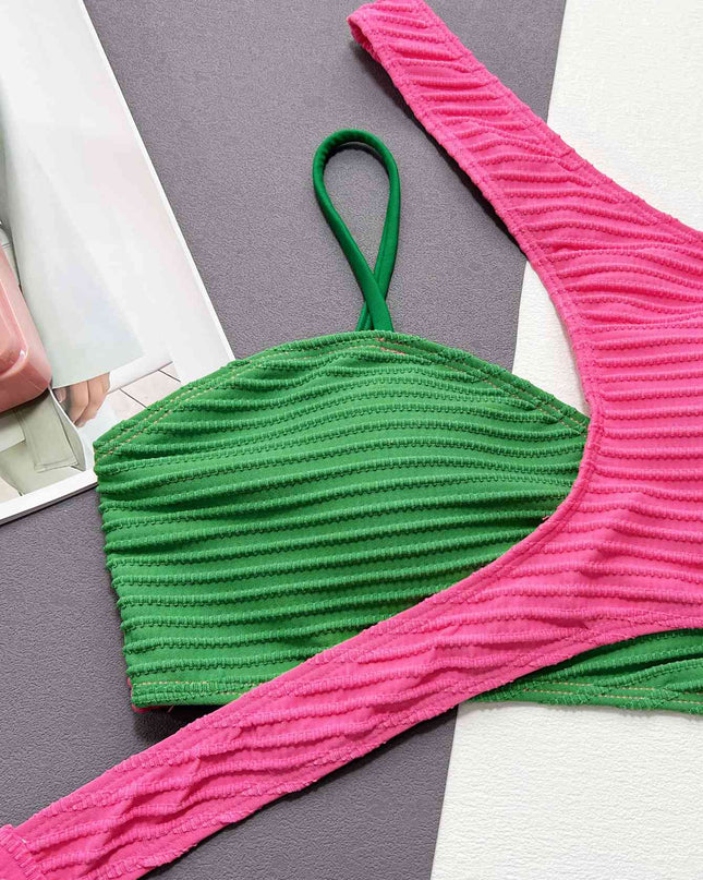 Contrast One-Shoulder Two-Piece Swim Set