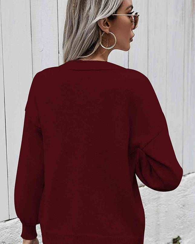 V-Neck Button-Down Dropped Shoulder Cardigan
