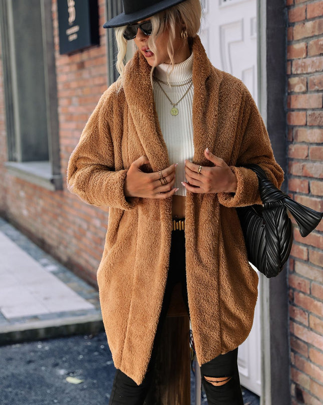 Open Front Hooded Teddy Coat