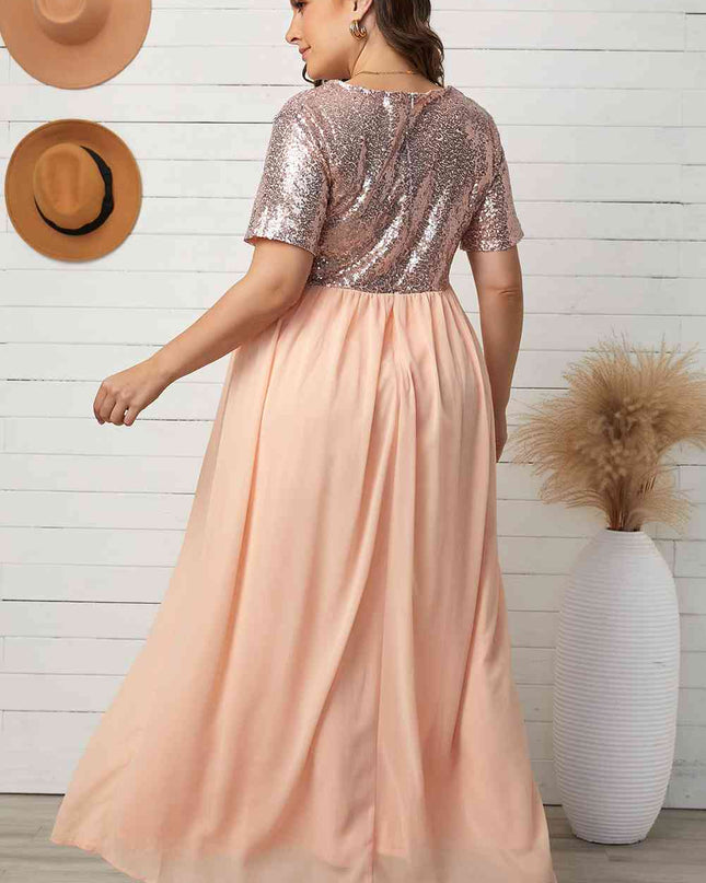 Plus Size Sequined Spliced Maxi Dress