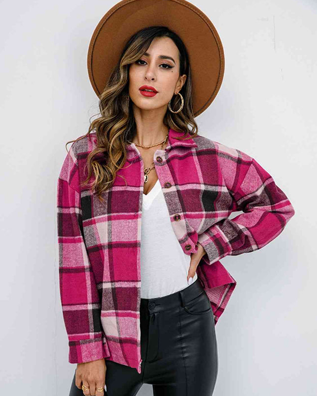 Plaid Button Up Collared Neck Jacket