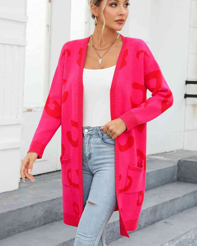 Printed Long Sleeve Cardigan with Pockets