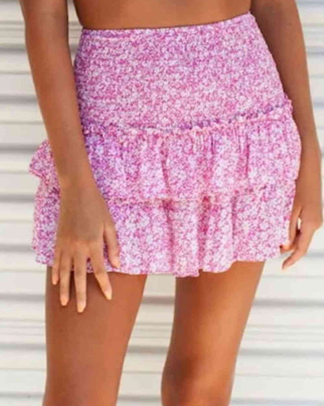 Printed Frill Trim Smocked Mini Skirt