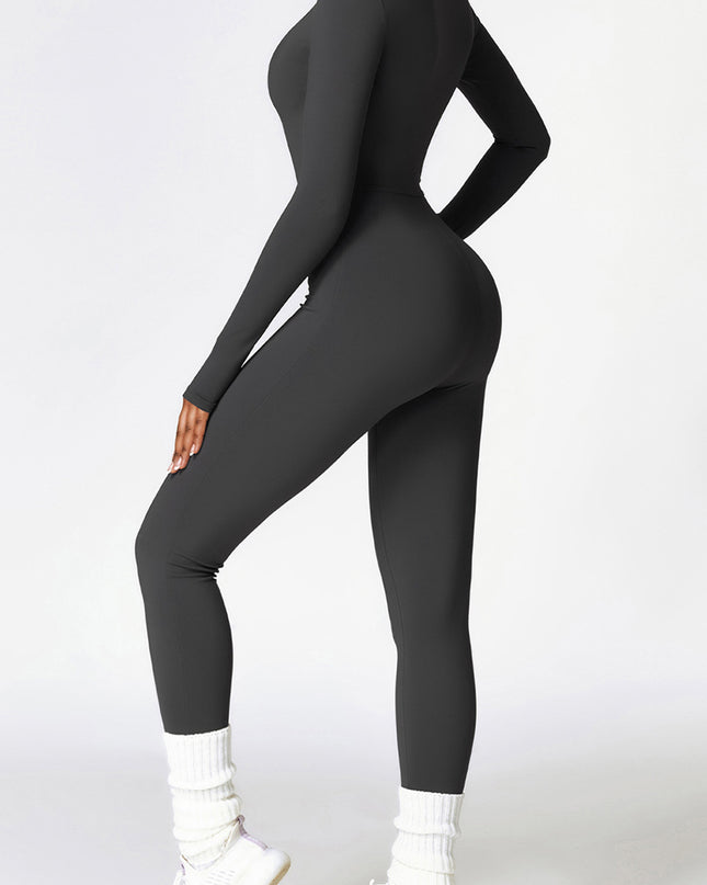 Zip Up Long Sleeve Slim Active Jumpsuit