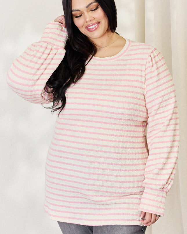 Celeste Full Size Long Bishop Sleeve Striped Top