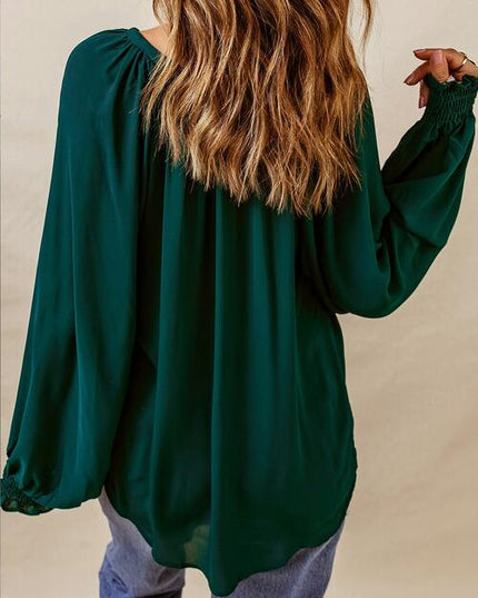 BASKETBALL Round Neck Smocked Long Sleeve Top