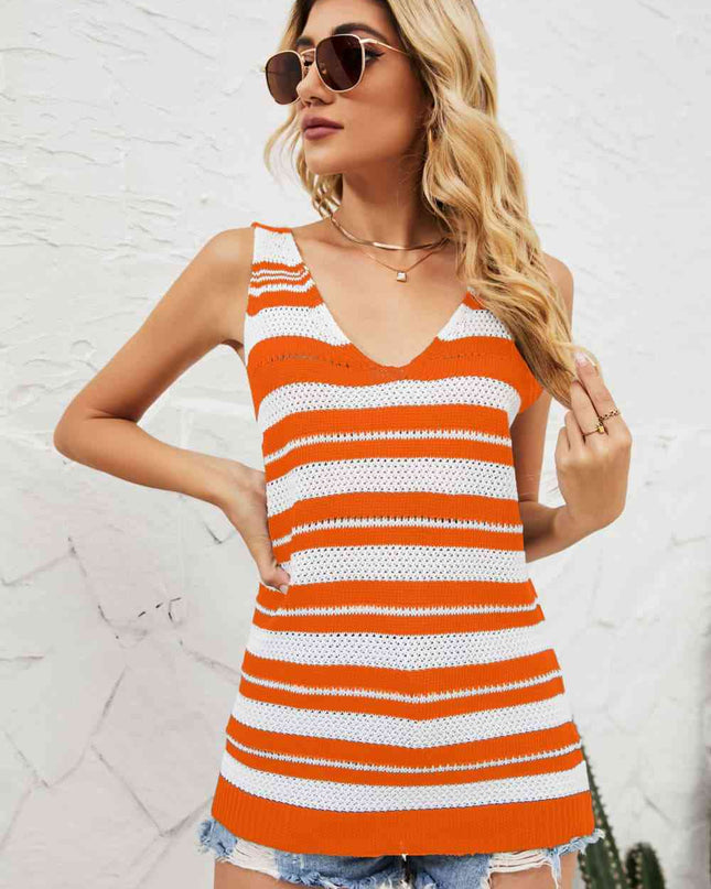 Striped V-Neck Knit Tank
