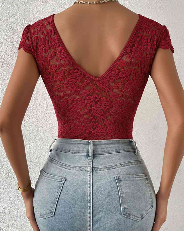 Lace Trim V-Neck Bodysuit