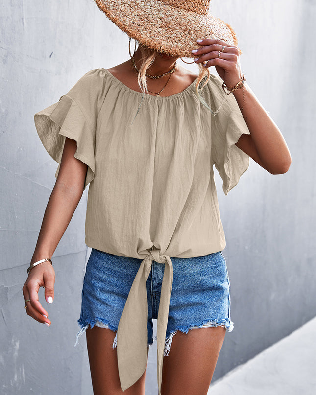 Flutter Sleeve Tie-Front Blouse
