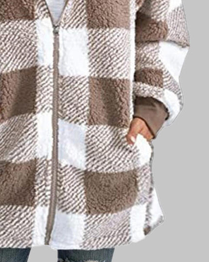 Plaid Zip-Up Hooded Jacket with Pockets