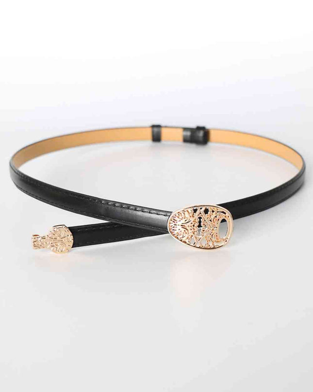 Skinny PU Leather Belt with Alloy Buckle