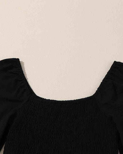 Square Neck Long Sleeve Tiered Dress