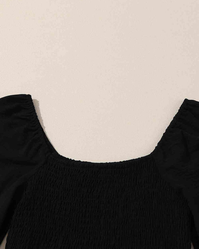 Square Neck Long Sleeve Tiered Dress