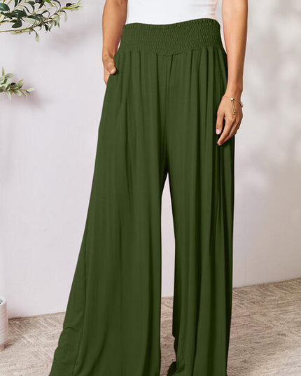 Double Take Full Size Smocked Wide Waistband Wide Leg Pants