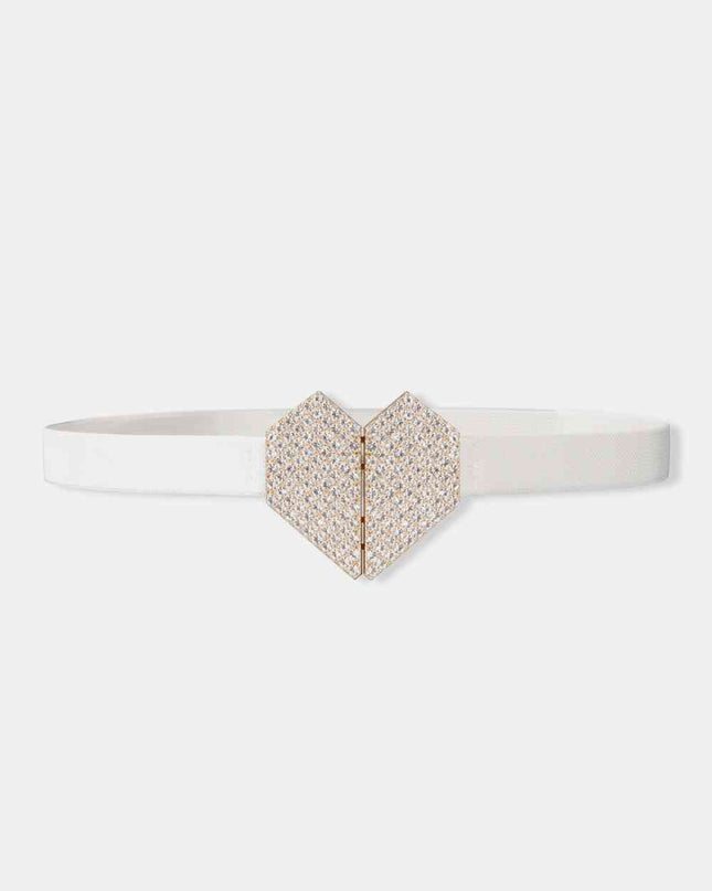 Rhinestone Heart Buckle Elastic Belt