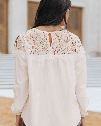 Round Neck Spliced Lace Blouse