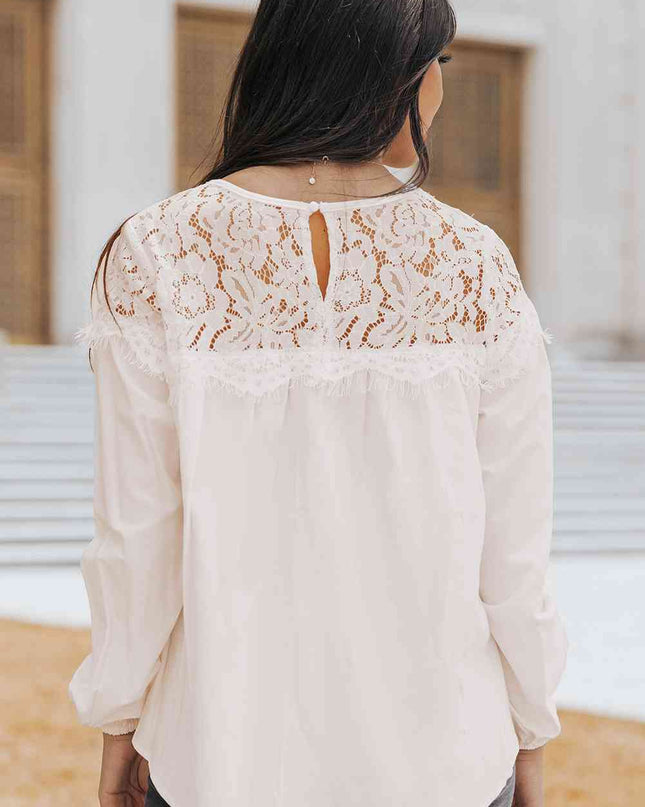Round Neck Spliced Lace Blouse