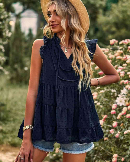 Swiss Dot Ruffle Shoulder Tiered Top