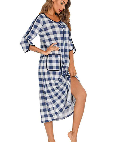 Round Neck Three-Quarter Sleeve Midi Night Dress
