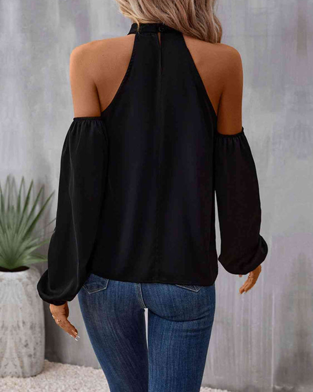 Grecian Cold Shoulder Long Sleeve Blouse