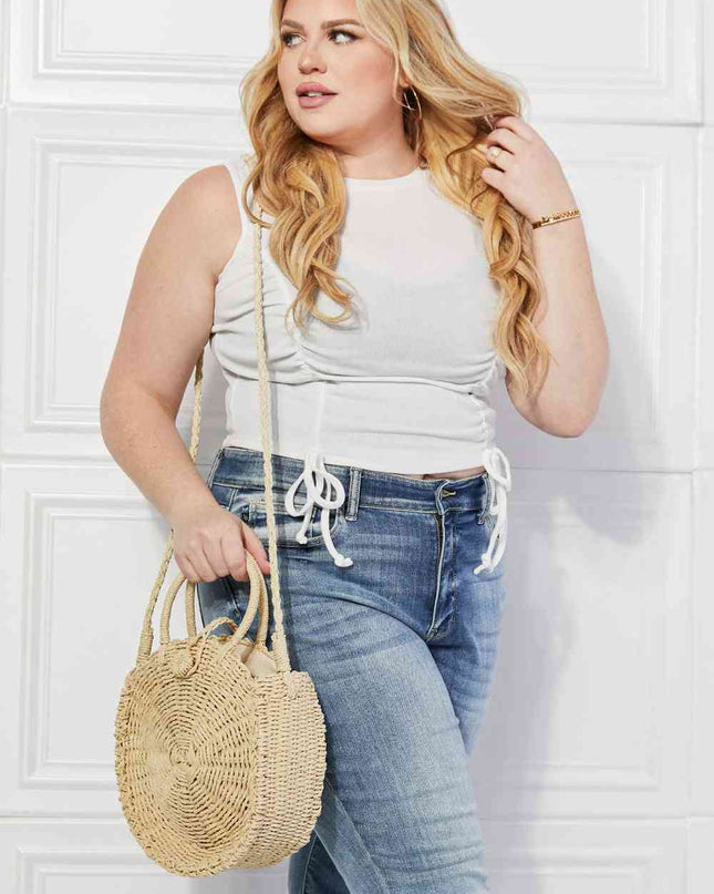 Justin Taylor Feeling Cute Rounded Rattan Handbag in Ivory
